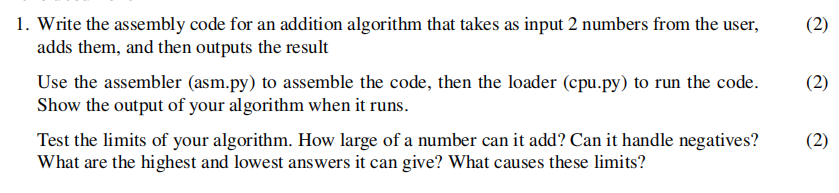 Solved (2) 1. Write the assembly code for an addition | Chegg.com
