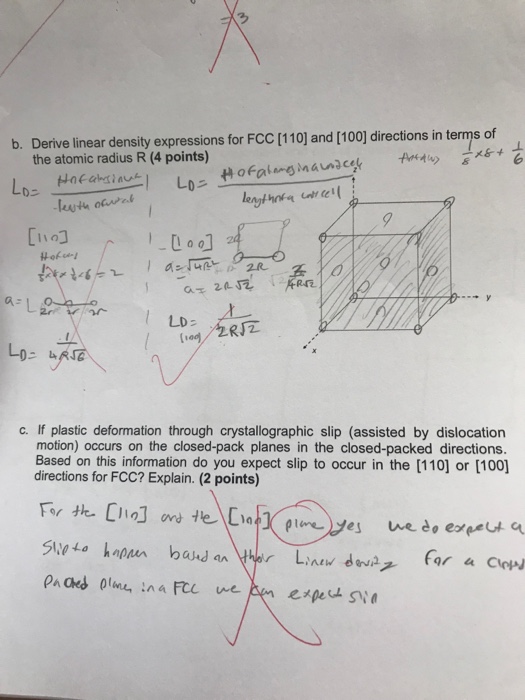 Solved b. Derive linear density expressions for FCC [110] | Chegg.com