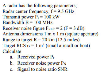 A radar has the following parameters, Radar center | Chegg.com