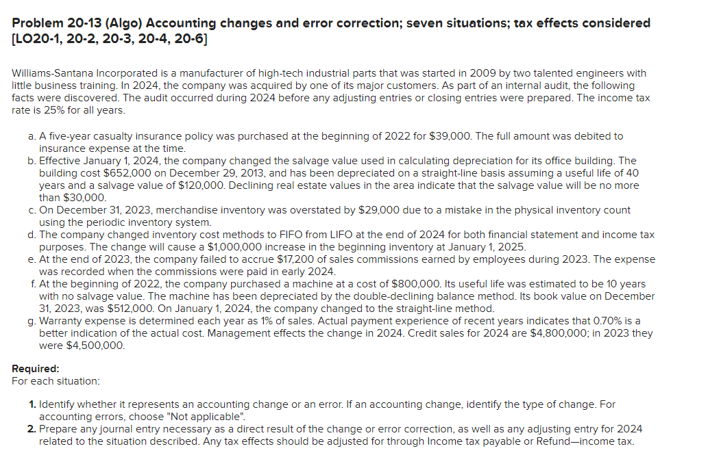 Solved Problem 20 13 Algo Accounting Changes And Error Chegg Com   Php8q9skb