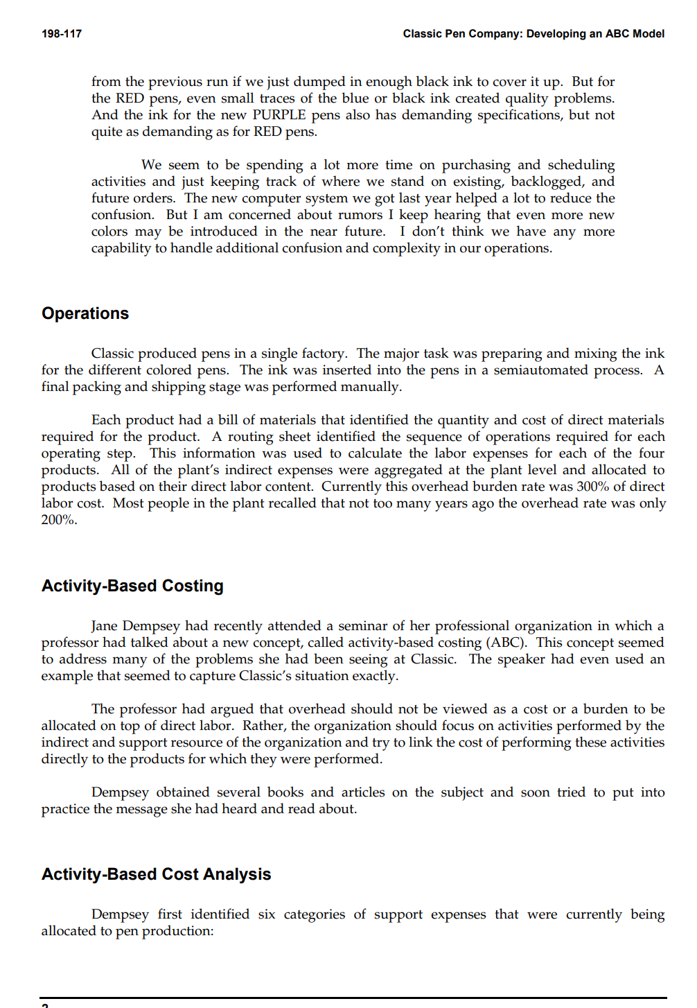 Solved Classic Pen Company Developing an ABC Model The