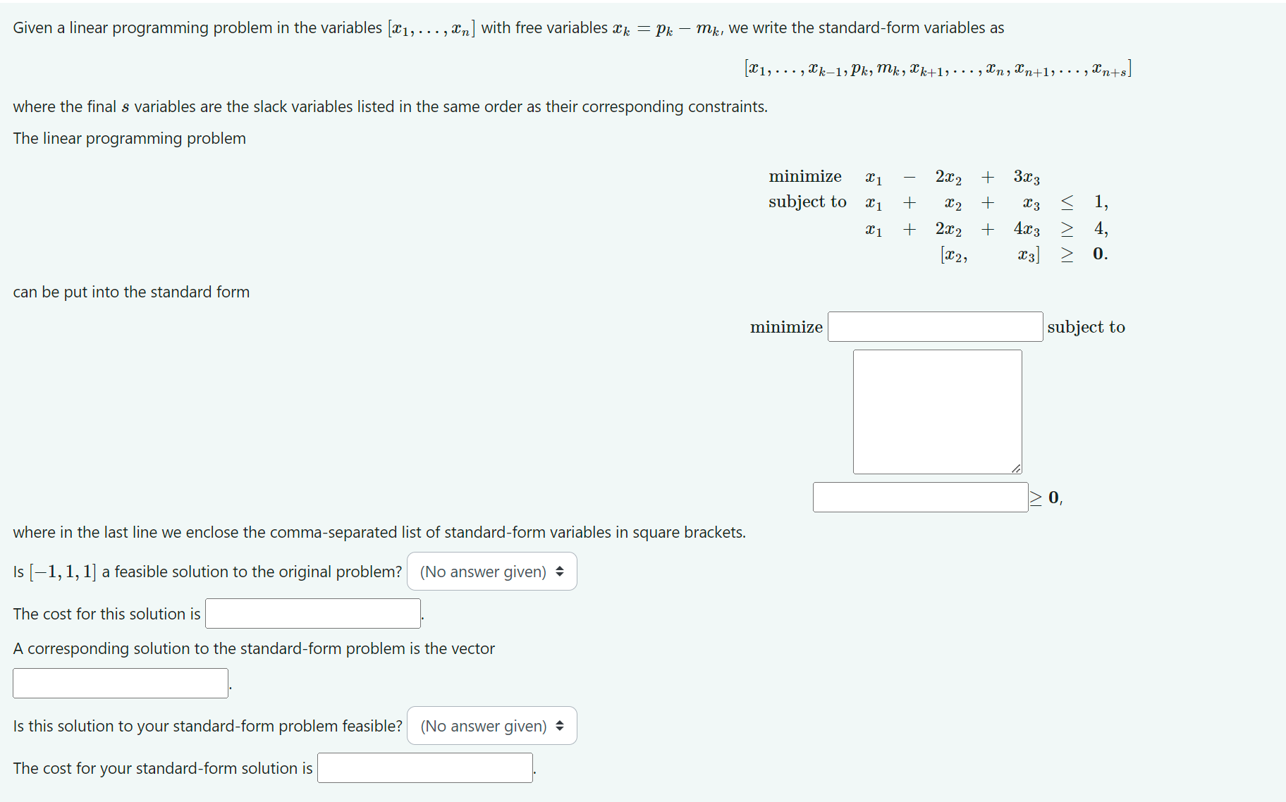 Solved Given a linear programming problem in the variables | Chegg.com