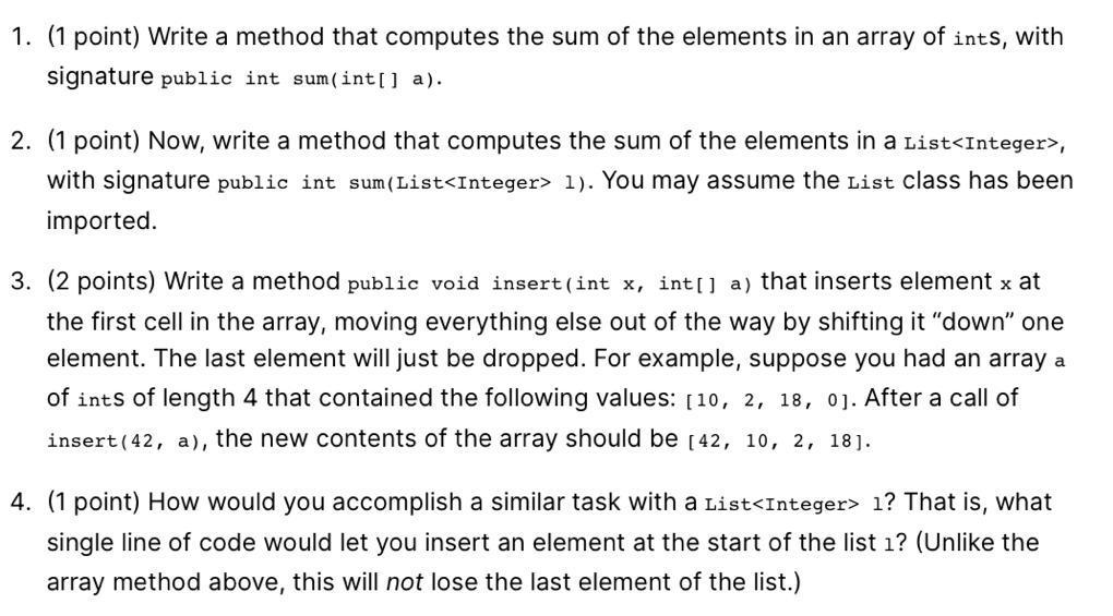 Solved 1. (1 point) Write a method that computes the sum of | Chegg.com