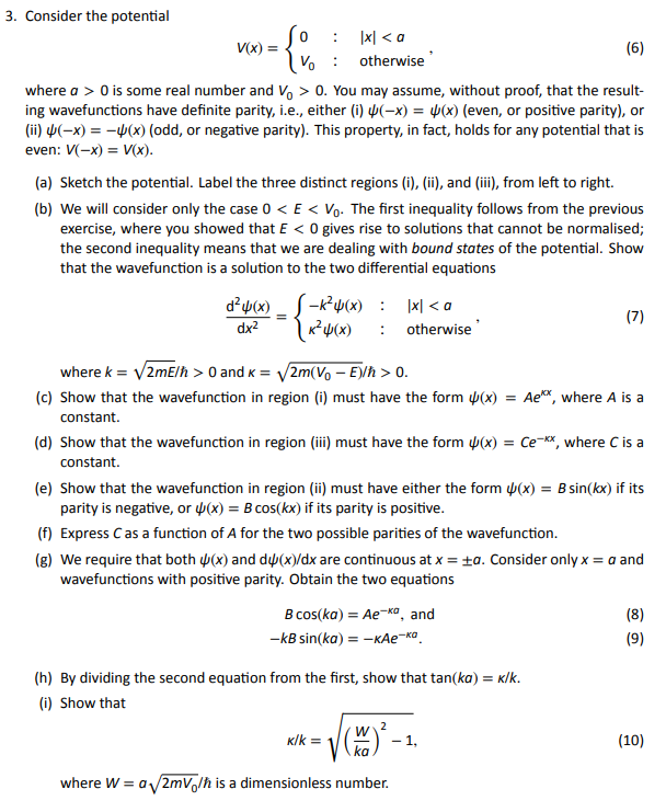 Solved 3 Consider The Potential Vx So Lxl 0 Is Some R Chegg Com