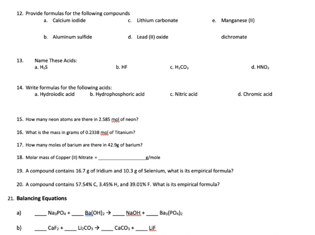 Solved 12. Provide formulas for the following compounds a. | Chegg.com