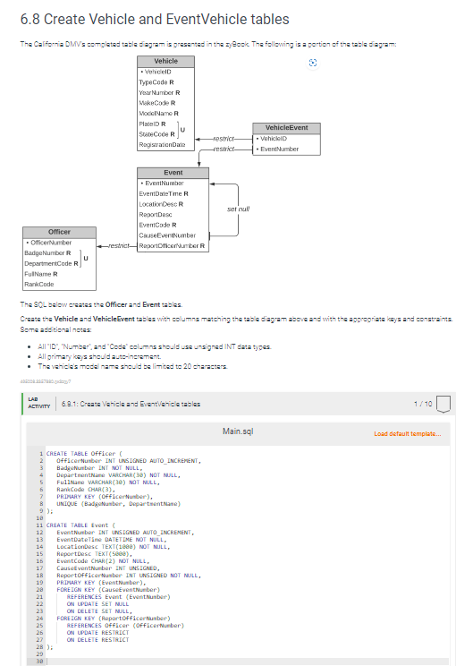 6.8 Create Vehicle and EventVehicle tables Olfice | Chegg.com