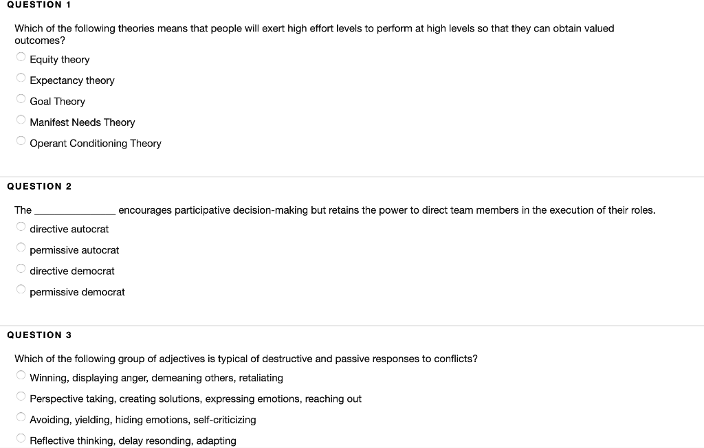 Solved QUESTION 1 Which Of The Following Theories Means That Chegg