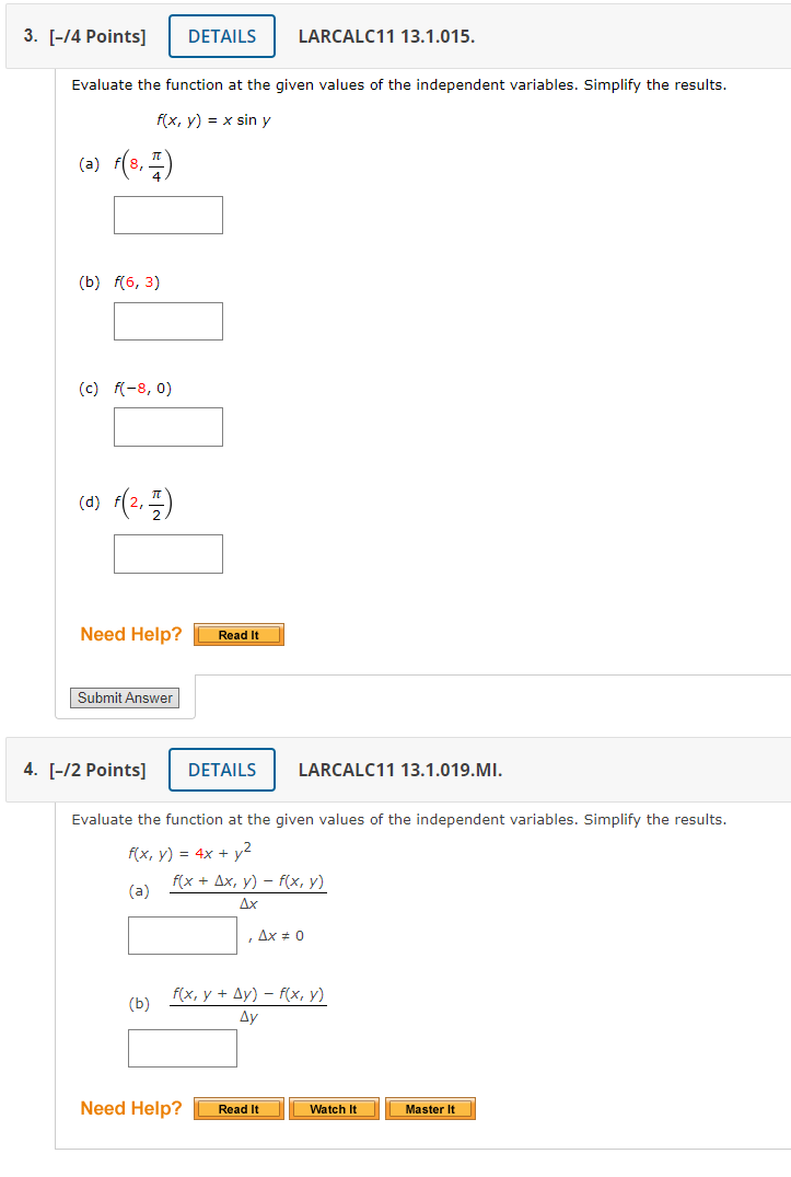 Solved Evaluate the function at the given values of the | Chegg.com