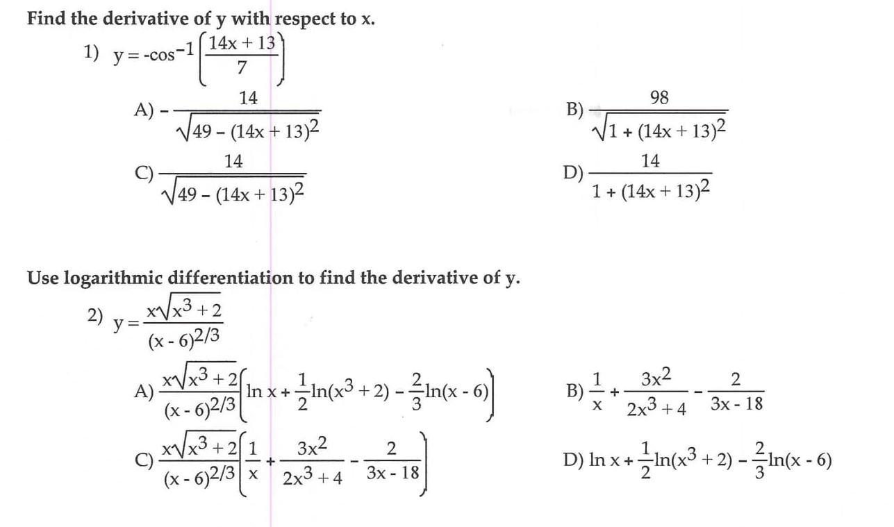Solved Find the derivative of y with respect to x. 14x + 13 | Chegg.com