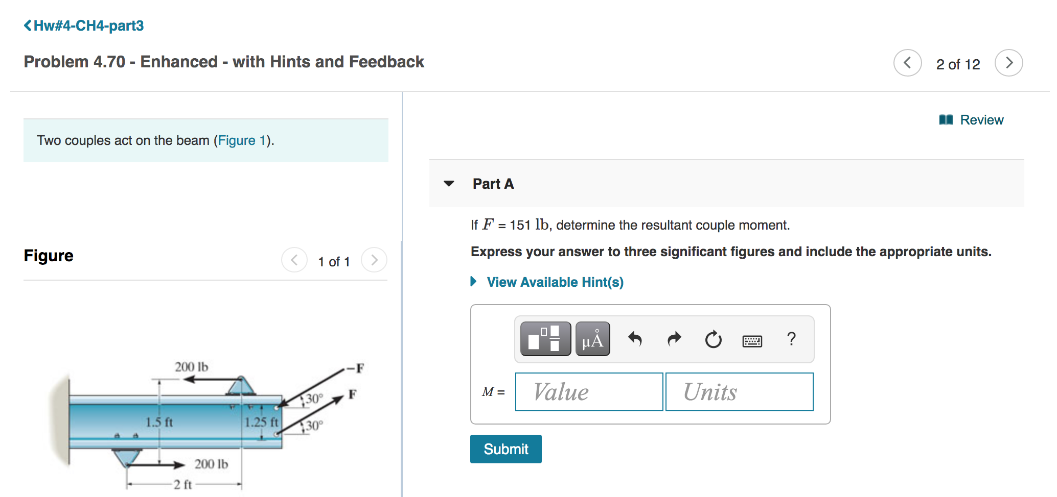 Solved Ii Review Two Couples Act On The Beam Figure 1