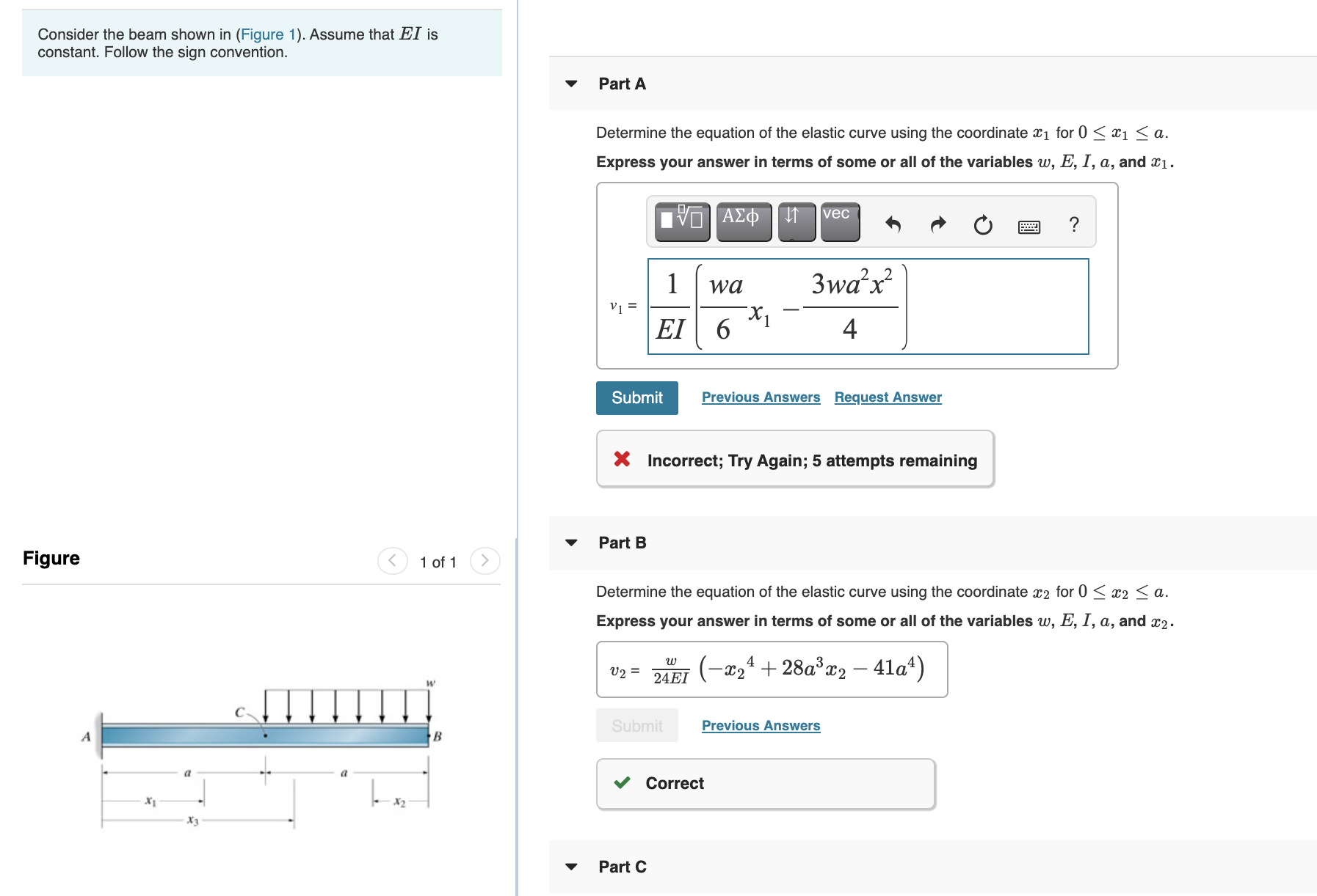 Solved Consider the beam shown in (Figure 1). Assume that EI | Chegg.com