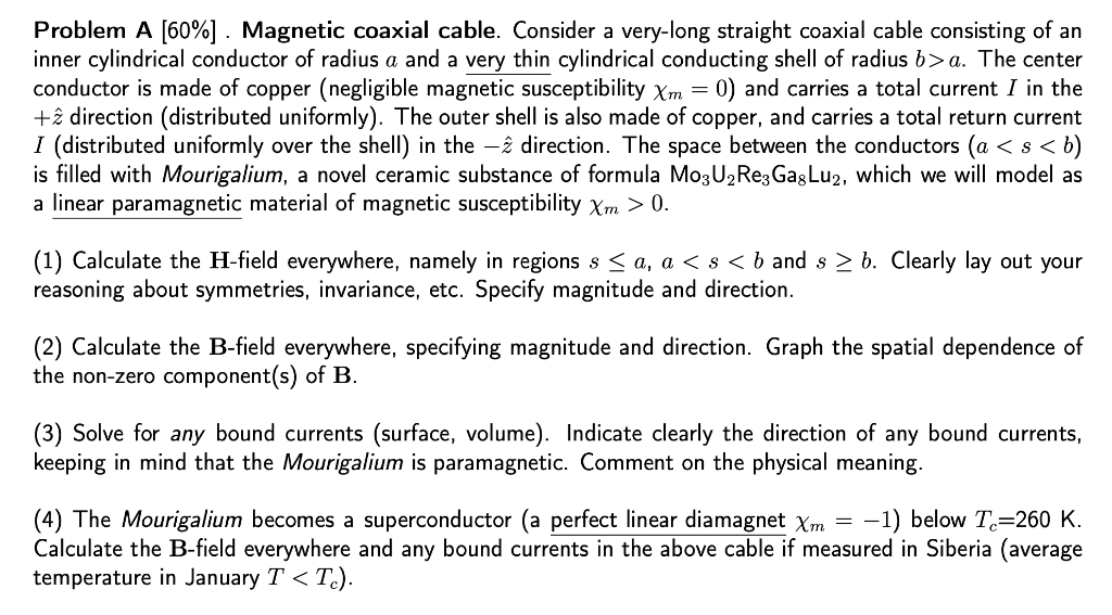 Problem A 60 Magnetic Coaxial Cable Consider Chegg Com