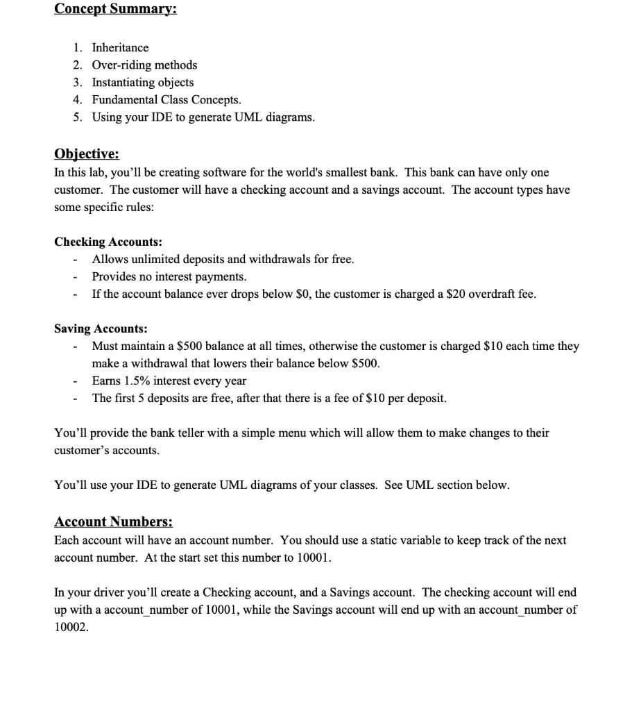 Solved Concept Summary: 1. Inheritance 2. Over-riding | Chegg.com