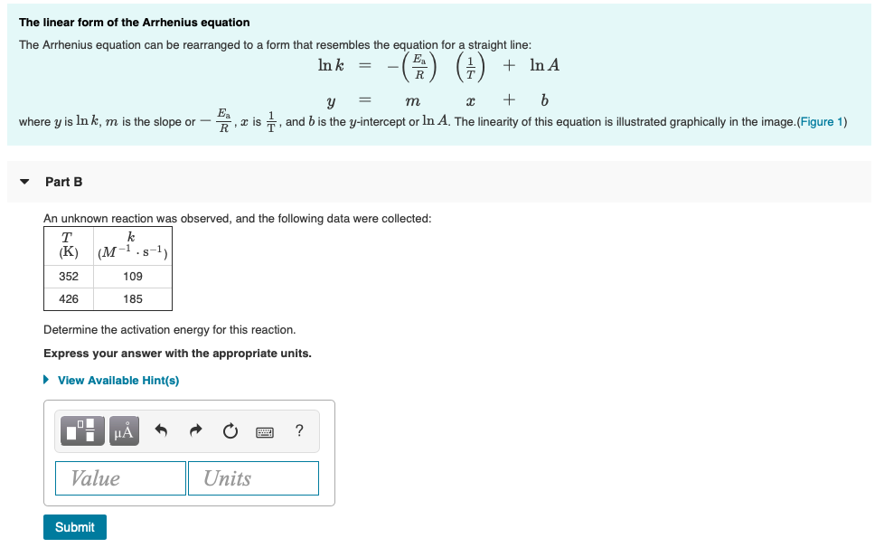 Solved The linear form of the Arrhenius equation The | Chegg.com