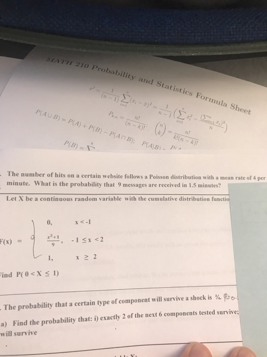 Solved 210 Probability and Statistics Formula Sheet (n -1) | Chegg.com