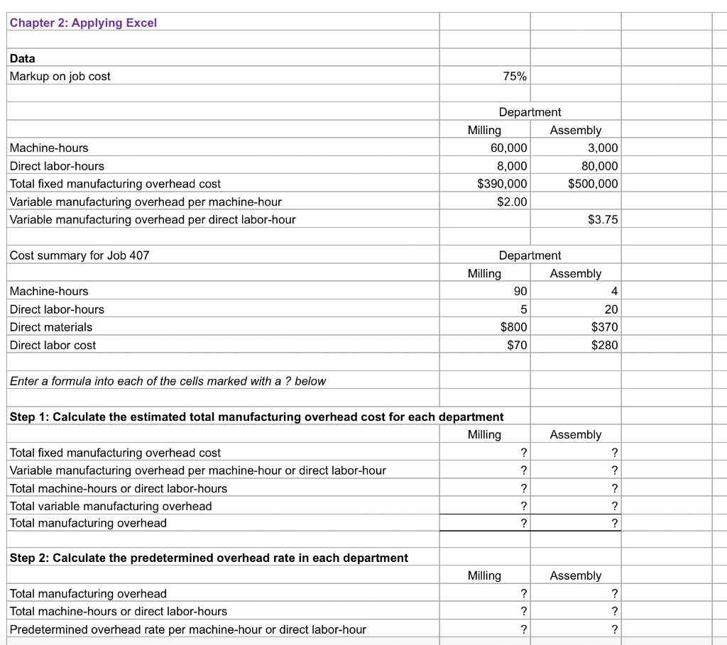 Solved PLEASE ANSWER PART 2 ONLY Chapter 2: Applying Excel: | Chegg.com