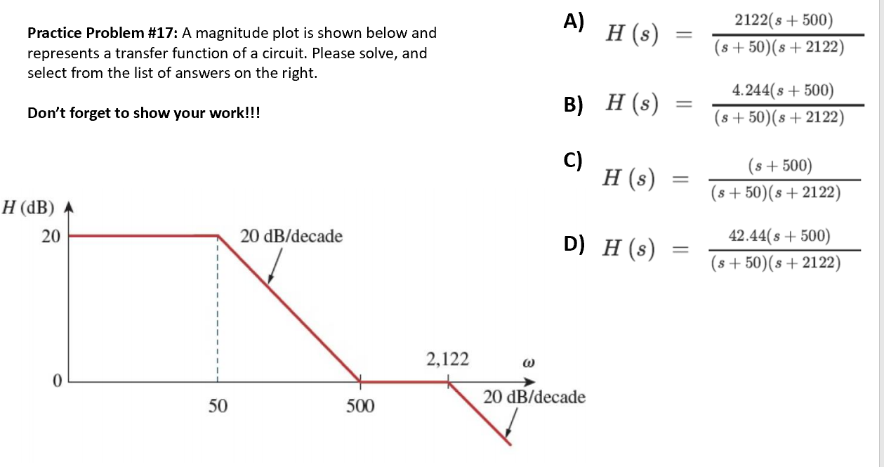Solved A) H(s) Practice Problem #17: A magnitude plot is | Chegg.com