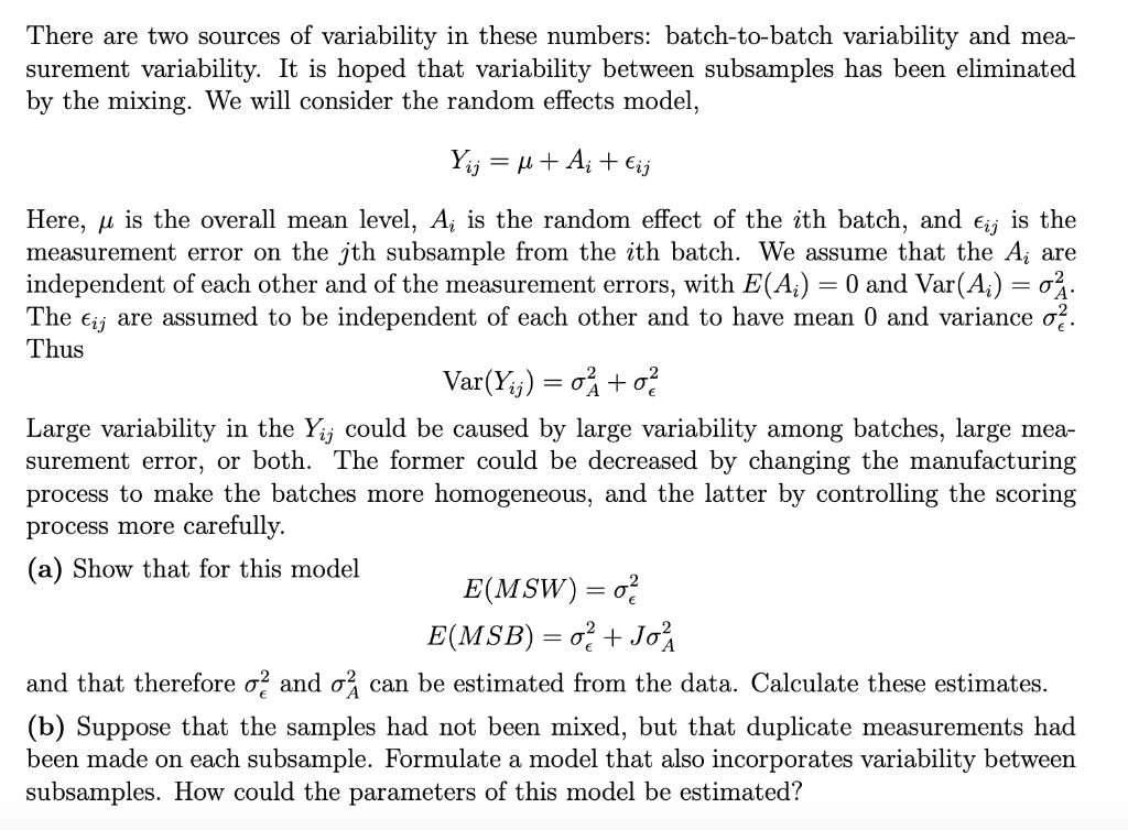 2. This problem introduces a random effects model for | Chegg.com