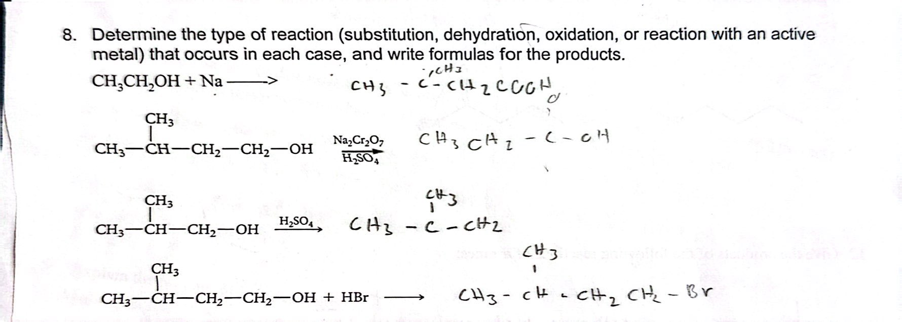 Solved Determine the type of reaction (substitution, | Chegg.com