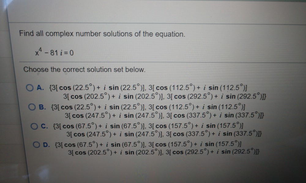 Solved Find all complex number solutions of the equation. | Chegg.com