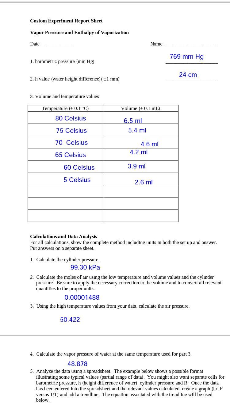 Solved vapor pressure and enthalpy of vaporization lab I am | Chegg.com