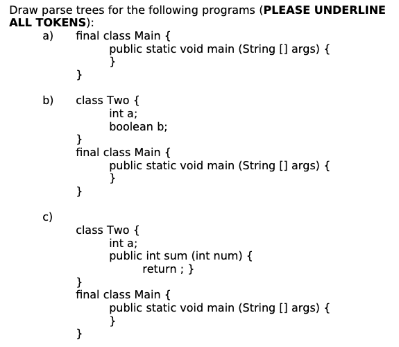 Given the following grammar for a subset of Java: | Chegg.com