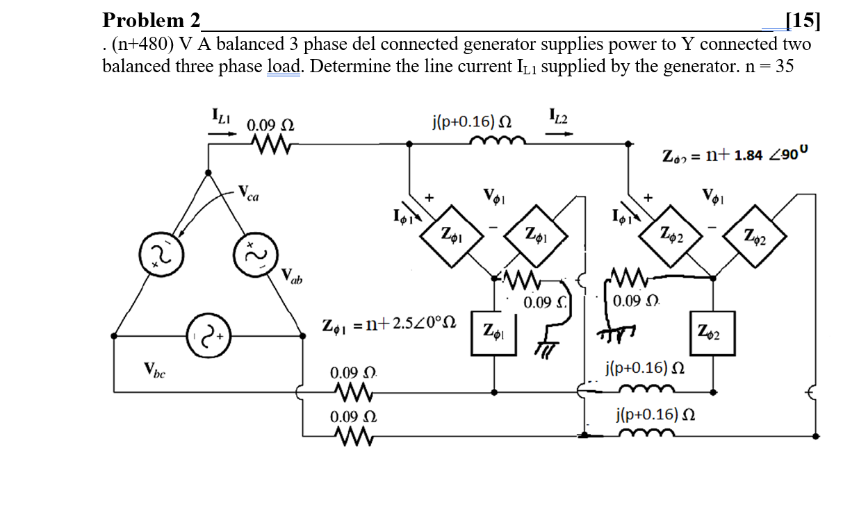 Solved Problem 2 [15] . (n+480) V A balanced 3 phase del | Chegg.com