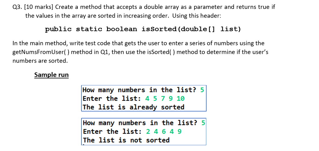 Solved Q3. [10 marks] Create a method that accepts a double | Chegg.com