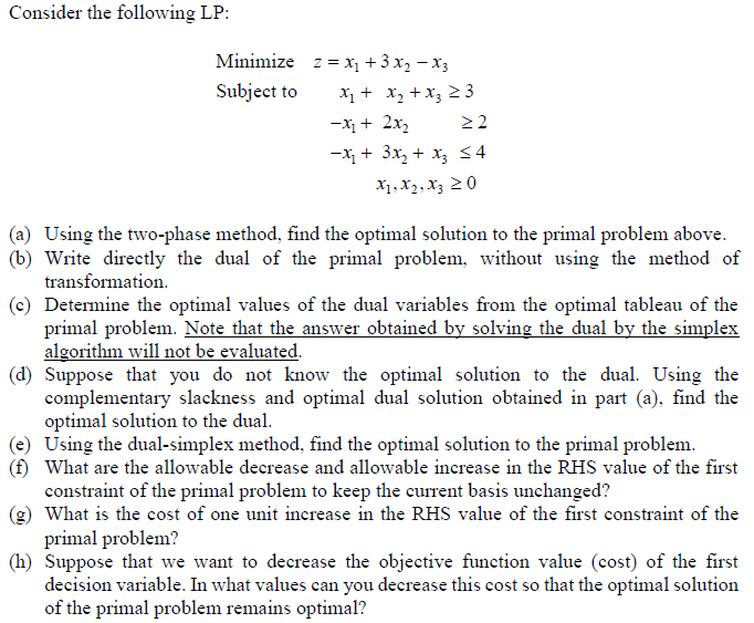 Solved Consider the following LP: Minimize Subject to | Chegg.com