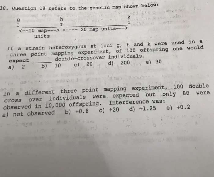 Solved 8. Question 18 refers to the genetic map shown below: | Chegg.com