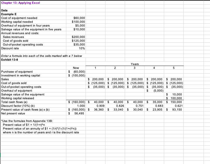 Solved Chapter 13: Applying Excel Data Example E Cost of | Chegg.com