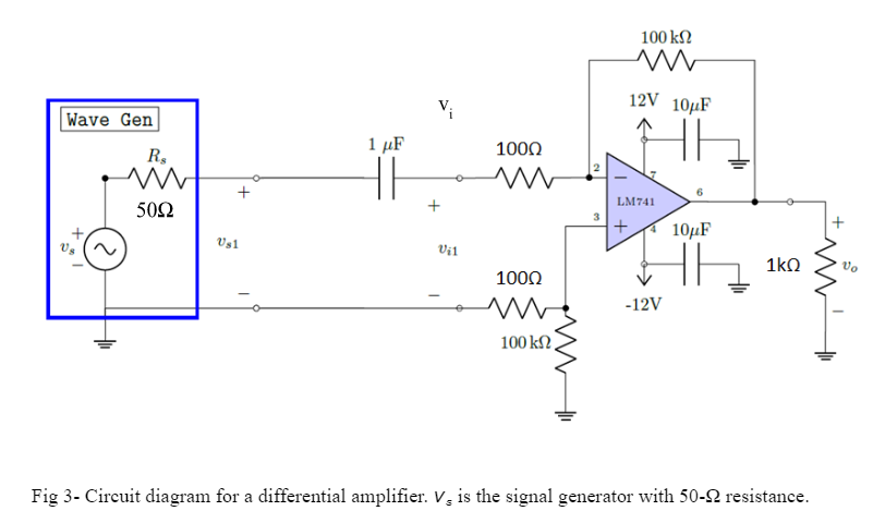 Solved Fig 3-Circuit diagram for a differential amplifier. | Chegg.com