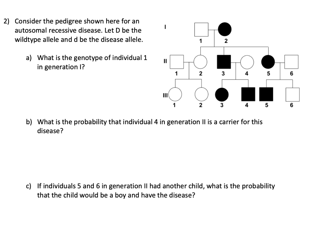 Solved 2) Consider the pedigree shown here for an autosomal | Chegg.com