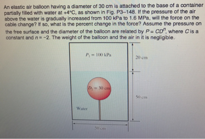 Solved An Elastic Air Balloon Having A Diameter Of 30 Cm Is | Chegg.com