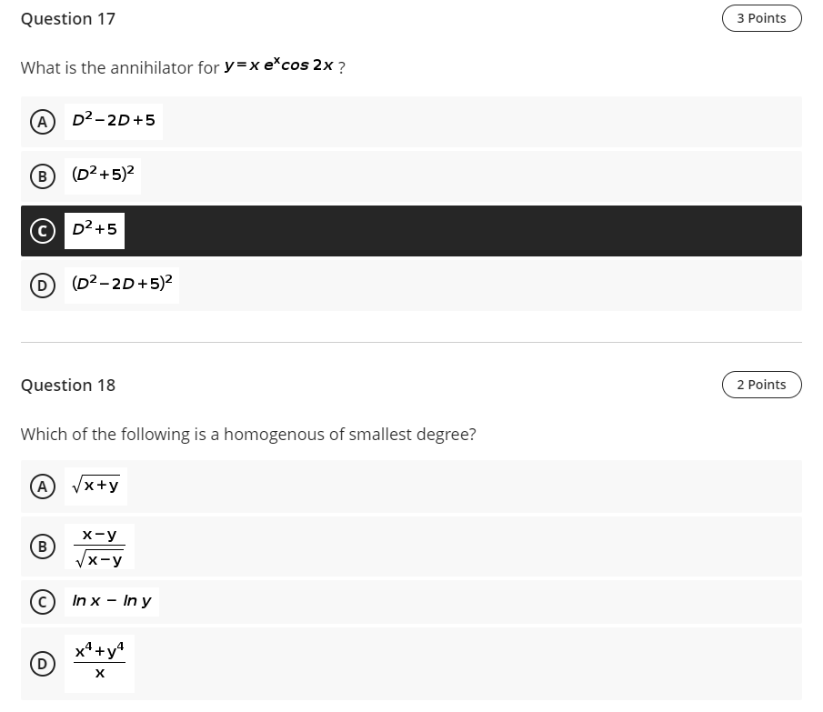 Solved Question 17 3 Points What is the annihilator for y=x | Chegg.com