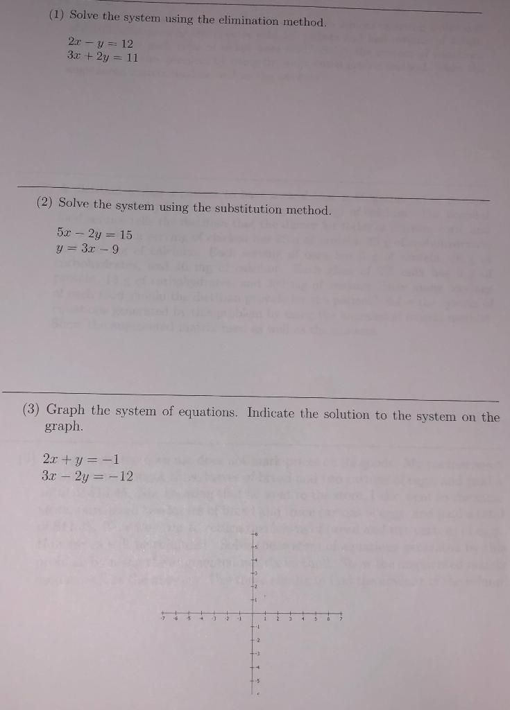 Solved (1) Solve the system using the elimination method. | Chegg.com