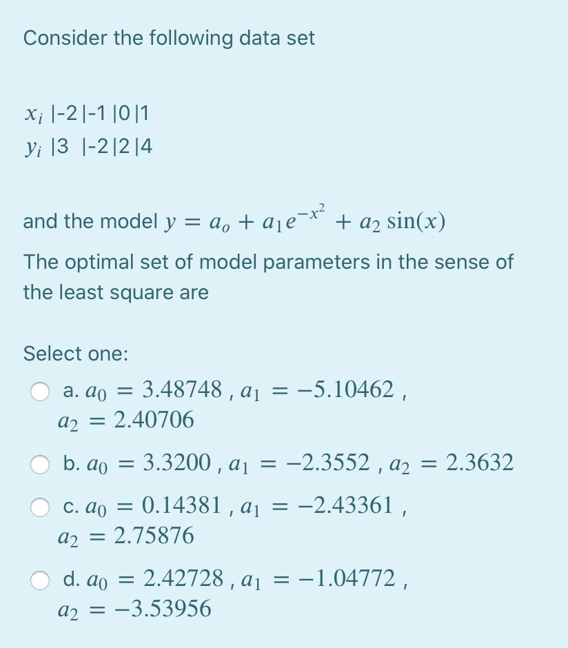 Solved y = do + Consider the following data set X; | Chegg.com