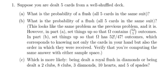 Solved 1. Suppose you are dealt 5 cards from a well-shuffled | Chegg.com