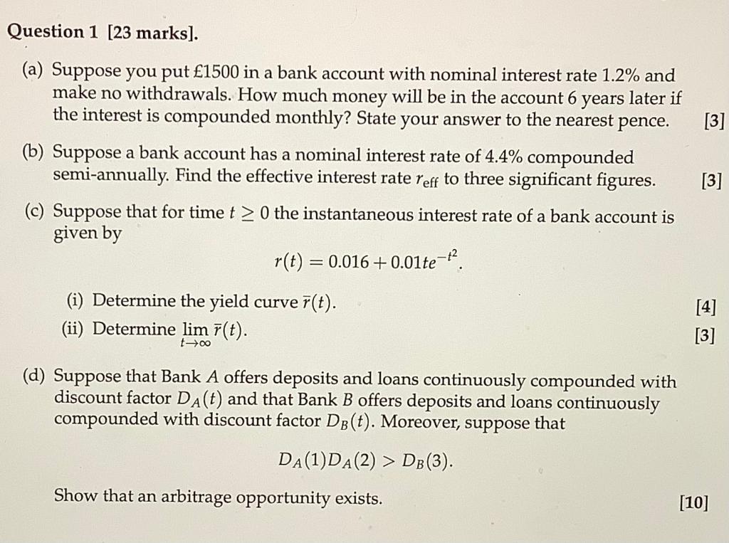 Solved (a) Suppose you put £1500 in a bank account with | Chegg.com