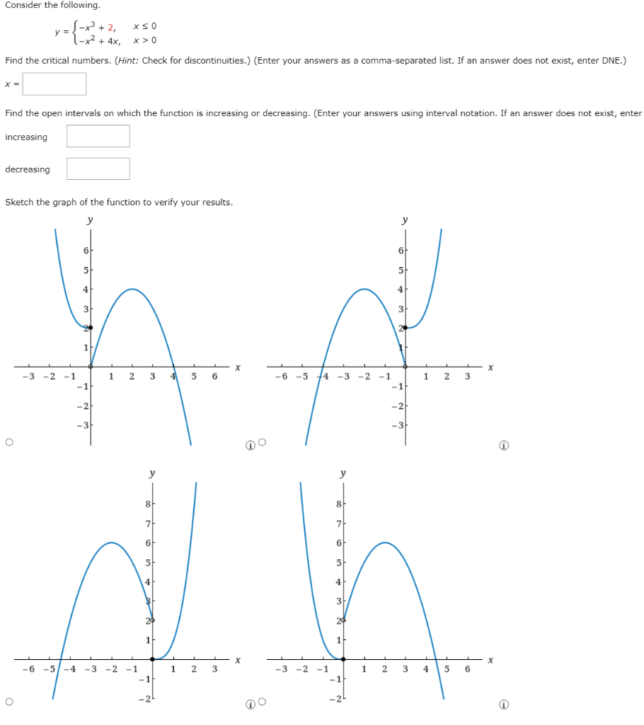 Solved Consider the following. y={-x3 + 2, * 1-x2 + 4x, XSO | Chegg.com