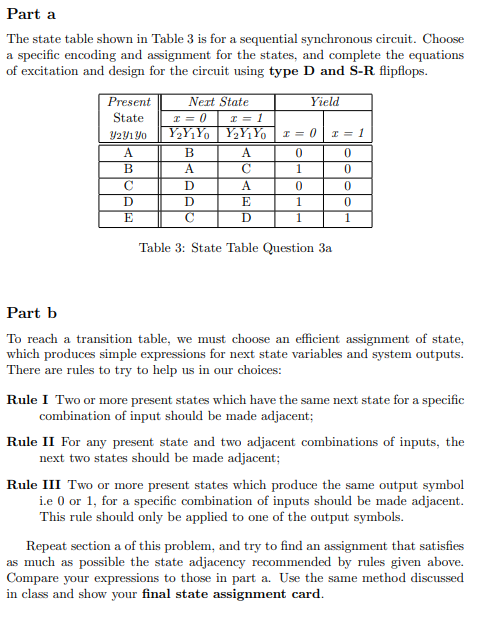 Solved Part aThe state table shown in Table 3 ﻿is for a | Chegg.com