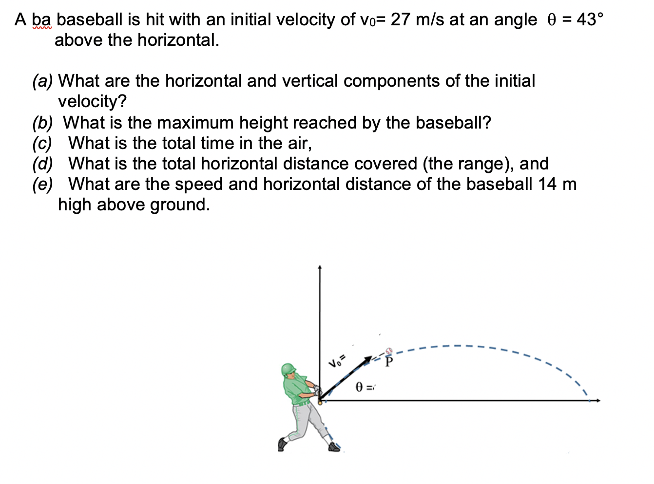 Solved A ba baseball is hit with an initial velocity of Vo= | Chegg.com
