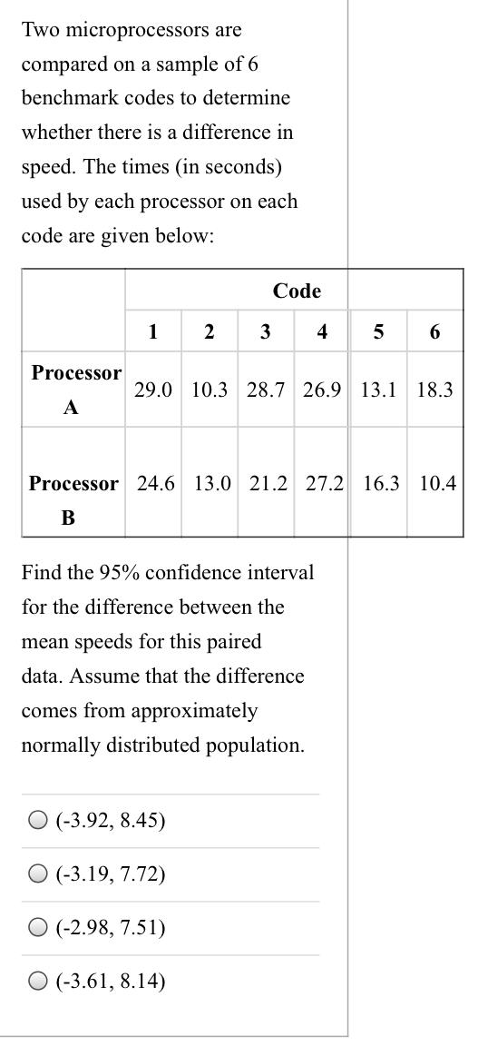 Solved Two microprocessors are compared on a sample of 6 | Chegg.com