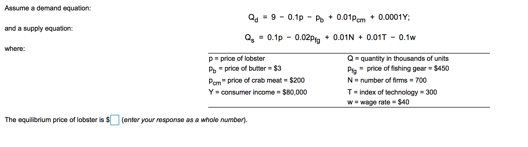 Solved Assume A Demand Equation: Qd = 9 – 0.10 - Pb + | Chegg.com