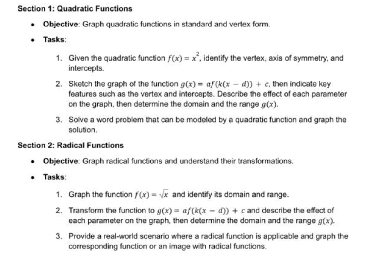 Solved Section 1: Quadratic FunctionsObjective: Graph | Chegg.com