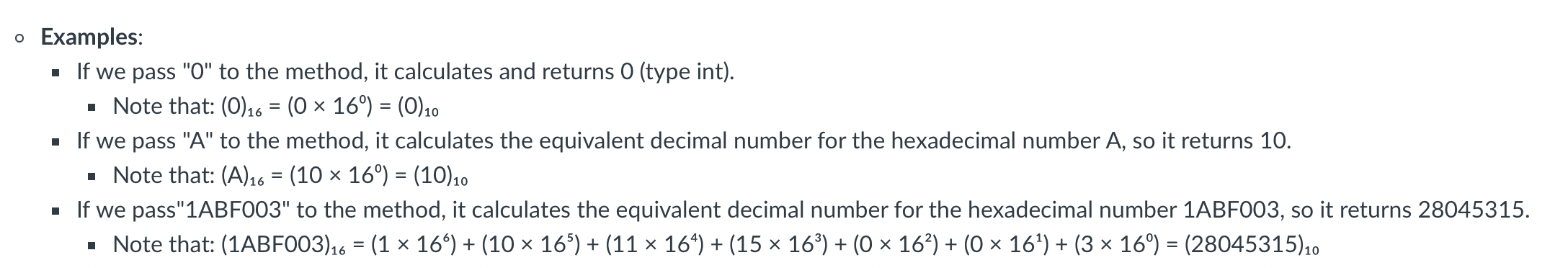 Solved write a method takes a hexadecimal number as a | Chegg.com