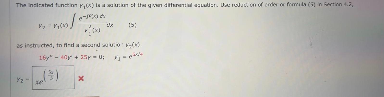 Solved The indicated function y₁(x) is a solution of the | Chegg.com