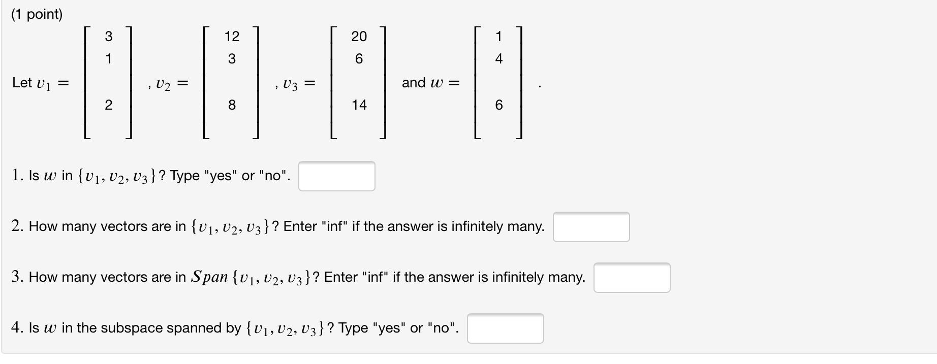 Solved 1 Point 3 12 1 1 3 4 Let U1 U2 V3 And Chegg Com