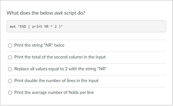 Solved What does the below awk script awk 'END { print | Chegg.com