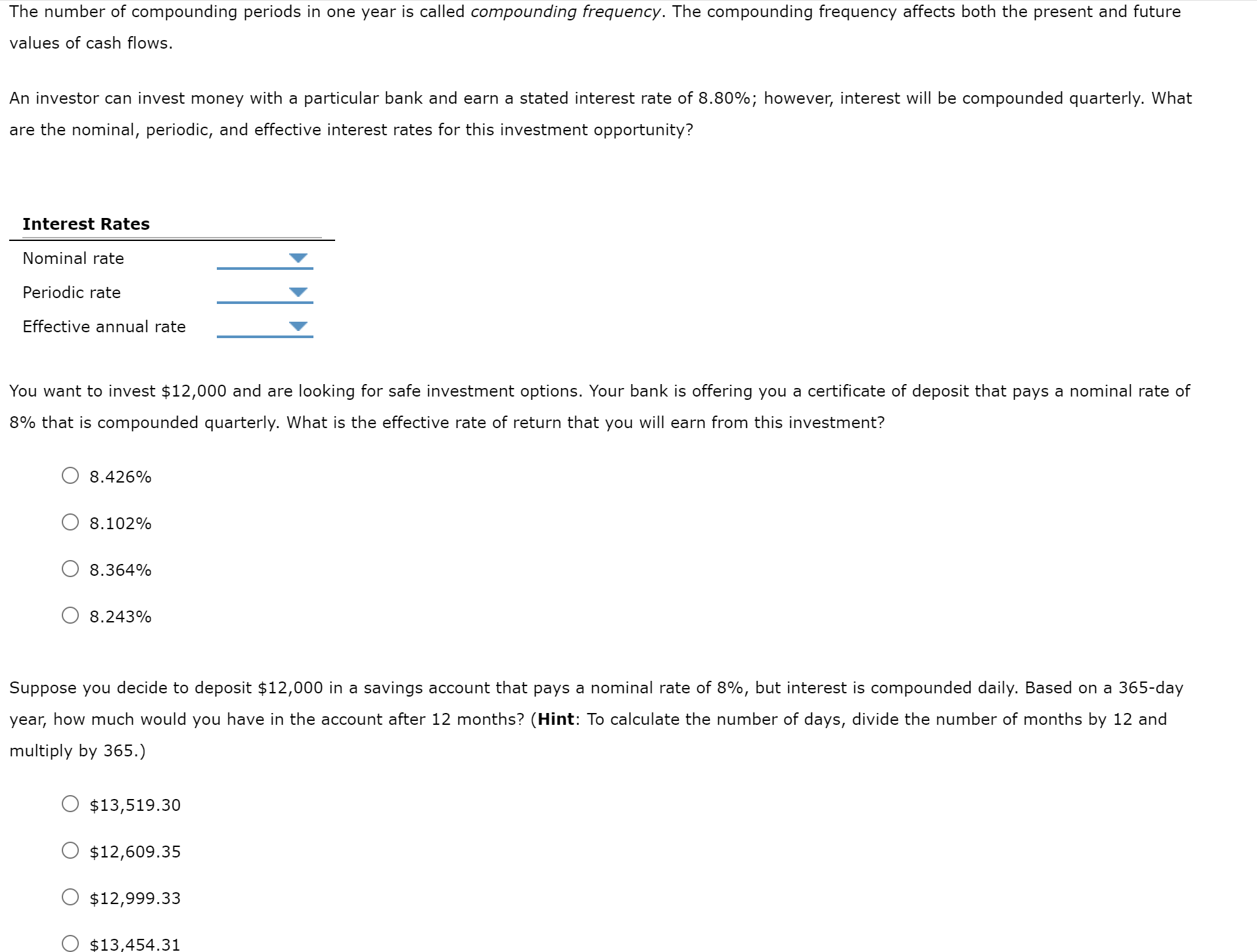 Solved Nominal Rate Choices: 4.55%, 4.13%, 8.80%, | Chegg.com